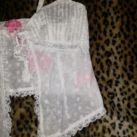 WHITE LACE SUGAR THRILLS DOLLS KILL FLY AWAY Ruffle TANK RAVE BARBIECORE  XXL - Picture 2 of 5
